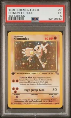 1999 POKEMON FOSSIL #7 HITMONLEE HOLO 1ST EDITION PSA 5 (9813) - Image 1
