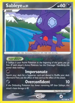 Moderately Played, English - 1 x Pokemon Sableye - 48/100 - Uncommon Stormfront - Image 1