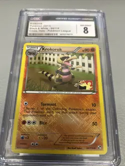 2011 Pokemon Black & White Krokorok Cross holo Pokemon League 64/114 CGC 8 - Image 1