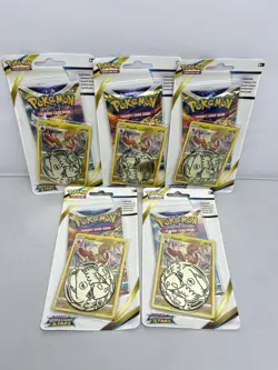 (5) Lot Pokemon TCG Sword & Shield Brilliant Stars Booster Pack W/ Promo Coin - Image 1