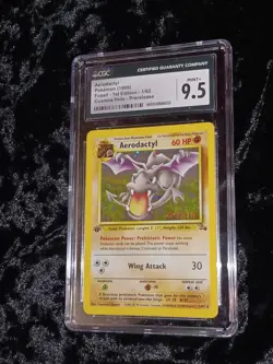 1999 Pokemon Fossil Prerelease Aerodactyl Cosmos Holo 1/62 CGC 9.5 - Image 3