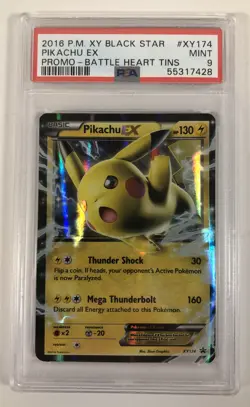 PSA 9 MINT Pikachu EX Battle Heart Tin Black Star Promo Pokemon Card XY174 - Image 1
