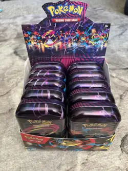 Pokemon TCG Mega Evolution- 10 MEGA HEROES MINI TINS w/ DISPLAY- Factory Sealed - Image 1