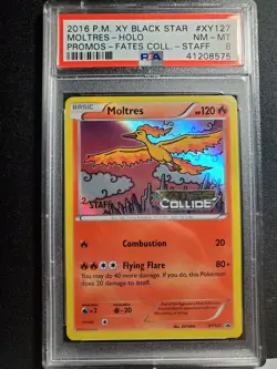 Pokemon Fates Collide PSA 8 Moltres XY127 Prerelease STAFF Promo Card Near Mint - Image 1