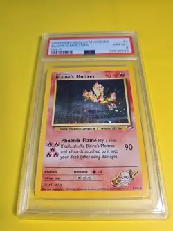 Blaine's Moltres Holo 1/132 Gym Heroes Unlimited PSA 8 NM-MT Pokemon Card Swirl - Image 2