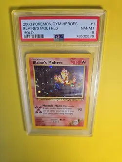 Blaine's Moltres Holo 1/132 Gym Heroes Unlimited PSA 8 NM-MT Pokemon Card Swirl - Image 3