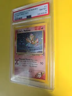 Blaine's Moltres Holo 1/132 Gym Heroes Unlimited PSA 8 NM-MT Pokemon Card Swirl - Image 4