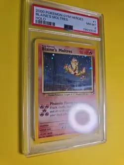 Blaine's Moltres Holo 1/132 Gym Heroes Unlimited PSA 8 NM-MT Pokemon Card Swirl - Image 5