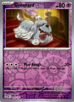 Greavard 100/197 | Obsidian Flames | Common Reverse Holo | NM Pokemon Card - Image 1