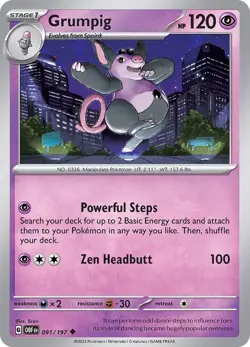 Grumpig 091/197 | Obsidian Flames | Uncommon Non Holo | NM Pokemon Card - Image 1