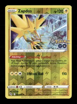 Zapdos Reverse Holo Holo Rare Pokemon GO 029/078 NM Pokemon LP - Image 1