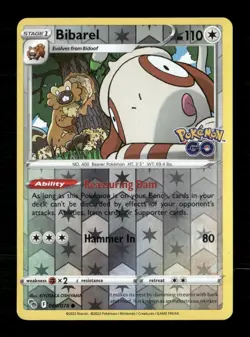 Bibarel Reverse Holo Common Pokemon GO 060/078 NM Pokemon LP - Image 1