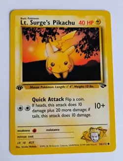 Lt. Surge’s Pikachu 1st Edition 84/132 Gym Challenge WOTC Vintage Pokemon NM - Image 1