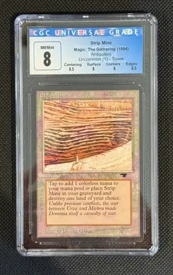***Strip Mine Tower*** MTG Antiquities Magic CGC 8Q++ NM/Mint - Image 1