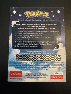 Pokemon Scarlet And Violet Code Shiny Koraidon or Miraidon UNSCRATCHED BRAND NEW - Image 2