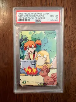 PSA 10 Psyduck Misty & Vulpix JR East Orange Card Pokemon Phone 1999 Japanese - Image 1