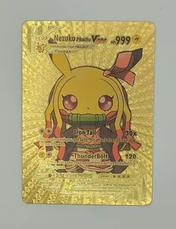 PIKACHU POKEMON NEZUKO DEMON SLAYER PIKA CARTE CARD HOLO DORE FLASH MANGA 31/55 - Image 1