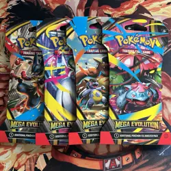 Mega Evolution Sleeved Booster Pack Art Set New Pokemon Set of 4 Sealed Packs - Image 1