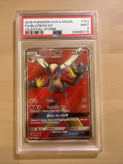 Pokemon Blaziken GX Full Art Holo Ultra Rare Card 153/168 Celestial Storm PSA 9 - Image 1