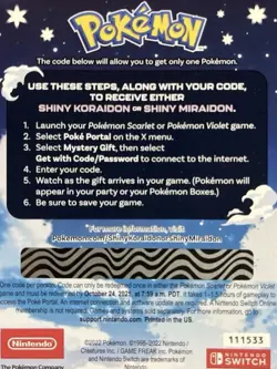 Shiny Miraidon Koraidon Code GameStop Pokemon - Physical PROMO Card- Unused Code - Image 1