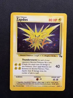 Pokemon Zapdos Fossil Rare Holo Card 15/62 NM/M Condition. WOTC Vintage 1999 - Image 1