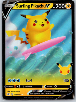Pokemon Surfing Pikachu V 008/025 Celebrations Playset (4 cards) lot - Image 1