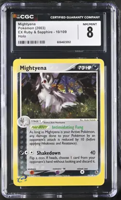 CGC 8 Mightyena 2003 EX Ruby & Sapphire 10/109 Holo SWIRL Pokemon Card - Image 1