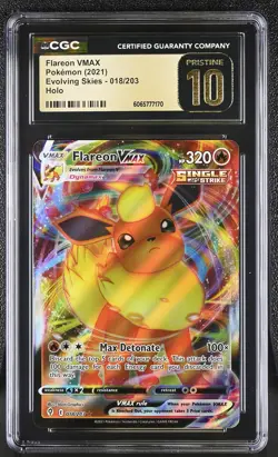 CGC Pristine 10 Flareon VMAX 018/203 Holo Evolving Skies Pokemon Card - Image 1