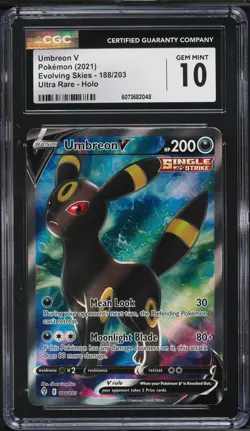 2021 Pokemon SWSH Evolving Skies Full Art Umbreon V #188 CGC 10 GEM MINT - Image 1