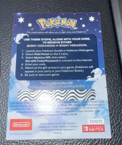 Pokemon Scarlet And Violet Code for Shiny Koraidon or Miraidon from GameStop - Image 2