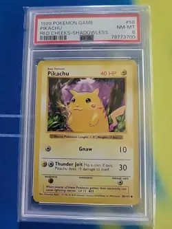 1999 Pokemon Shadowless Red Cheeks Pikachu 58/102 Ps8 - Image 1