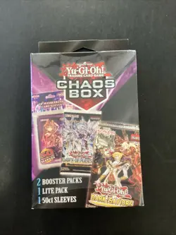 Yu-Gi-Oh! TCG Chaos Hanger Box 2 Boosters Pks, 1 lite Pack, & 50ct Sleeves 2024 - Image 1