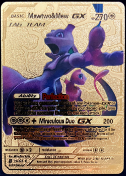 Mewtwo & Mew Gx Gold Foil Textured Display Card - Image 1