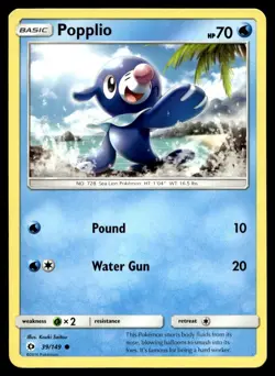 Popplio 39/149 Pokemon Card Sun & Moon Common 70 HP Near Mint TJ - Image 1