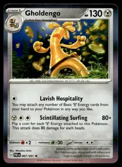 Gholdengo 67/91 Pokemon Card Paldean Fates Rare 130 HP Holo Near Mint TO - Image 1