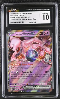 CGC 10 Team Rocket's Mewtwo ex 205 Black Star Promo Pokemon Card - Image 1