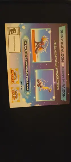 Pokemon Scarlet And Violet Serial Codes Shiny Koraidon or Miraidon UNSCRATCHED - Image 1