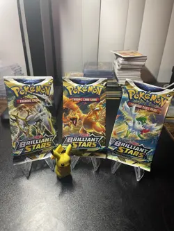 X3 Pokemon TCG: Sword & Shield-Brilliant Stars Booster Pack New FACTORY SEALED 820650809965 - Image 2