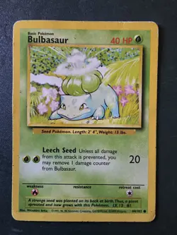 Vintage 1999 Pokemon Card Nintendo 1st ed. Base set Shadowless Bulbasaur 44/102 - Image 1