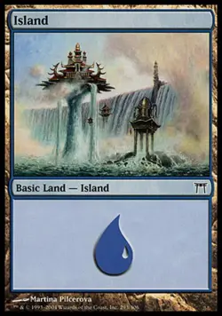 Moderate Play, English MTG Foil Island (293) - Foil Champions of Kamigawa Magic - Image 1