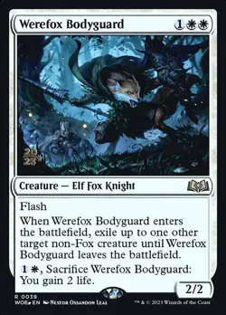 NM-Mint, English MTG Foil Werefox Bodyguard - Foil - Prerelease Promo Wilds of E - Image 1