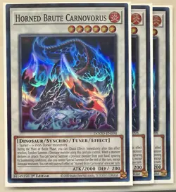 Yugioh! 3x Horned Brute Carnovorus DOOD-EN098 Super Rare 1st Ed NM - Image 1
