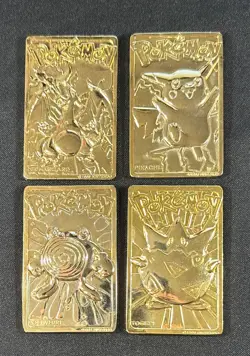 (4) 1999 Pokemon 23K Gold Plated Card Burger King Charizard Pikachu Poliwhirl - Image 1