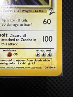 Pokemon TCG Zapdos Holo Card Base Set 2 20/130 LP-NM - Image 4