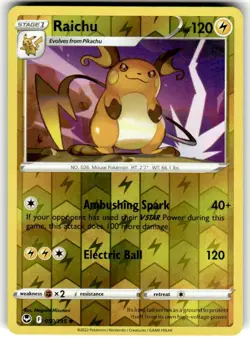 Raichu Pokemon TCG Sword & Shield Silver Tempest Card 050/195 Reverse Holo - Image 1