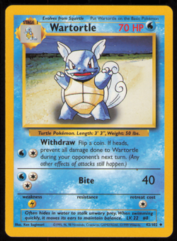 Wartortle 42/102 Uncommon Base Set Unlimited Pokemon Card NM - Image 1