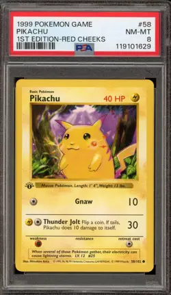 Pokemon Pikachu Base Set Shadowless 1st Edition Red Cheeks #58 PSA 8 - Image 1