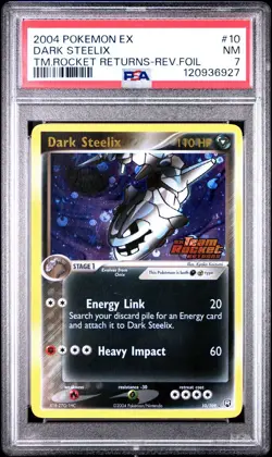 2004 POKEMON EX TEAM ROCKET RETURNS 1￼0 DARK STEELIX REVERSE FOIL PSA 7 - Image 1