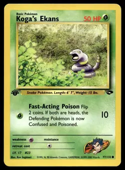 Koga's Ekans 77/132 Pokemon Card 1st Ed Gym Challenge Common 50 HP LP TD - Image 1