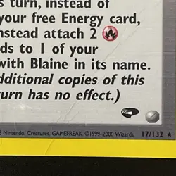 Pokemon TCG Blaine Trainer Gym Challenge Holo Card 17/132 Unlimited Rare - Image 2